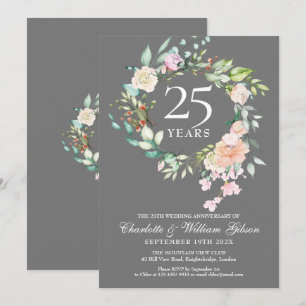 Invitación Rosas florales de plata para el 25 aniversario de