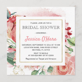 Invitación Rosas Florales de Primavera Ducha Nupcial Acuarela