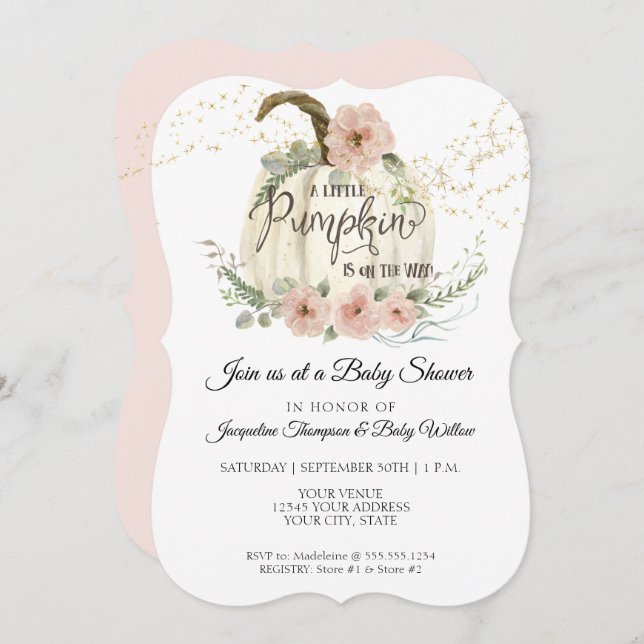Invitación Rosas florales de Rubor caen en Baby Shower de cal (Anverso / Reverso)