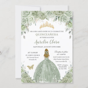 Invitación Rosas florales de Sage Green Blonde Chica Quinceañ
