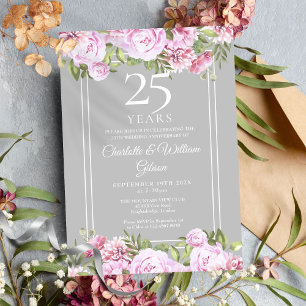 Invitación Rosas Florales del 25º Aniversario de Boda de Plat