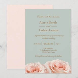 Invitación Rosas Florales Desvaídas de Rosa Rocío Verde Sabio