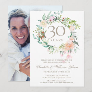 Invitación Rosas Florales Foto Aniversario de Boda de Perlas