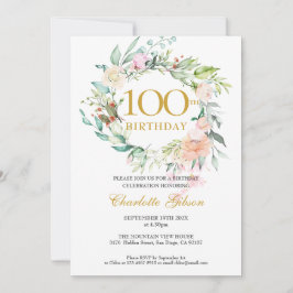 Invitación Rosas florales Garland Monograma 100 cumpleaños