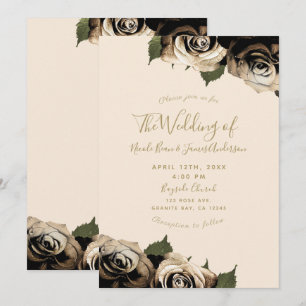 Invitación Rosas Florales Glamurosas de Oro Elegantes Bodas C