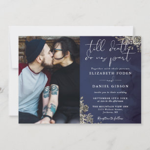 Invitación Rosas florales góticas de azul medianoche Foto de 