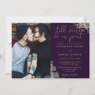 Invitación Rosas Florales Góticas de Color Púrpura y Dorado F