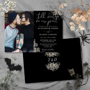 Invitación Rosas Florales Góticas en Blanco y Negro Foto Boda