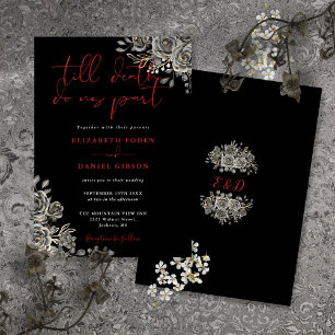 Invitación Rosas Florales Góticas Negras y Rojas Boda