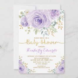 Invitación Rosas florales Lilac Purple Gold Chica Baby Shower