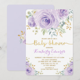 Invitación Rosas florales Lilac Purple Gold Chica Baby Shower