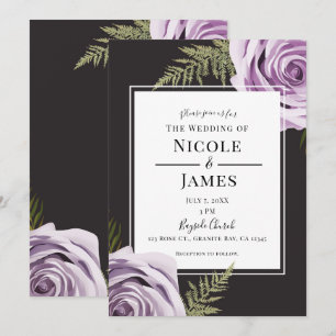 Invitación Rosas Florales Morado Oscuro Shabby Chic Boda