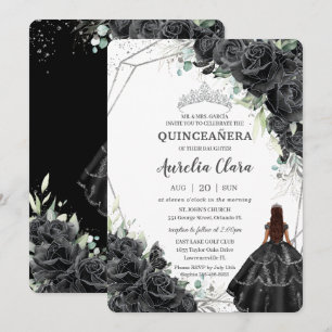 Invitación Rosas florales negras de Quinceañera Brown Tan Pri
