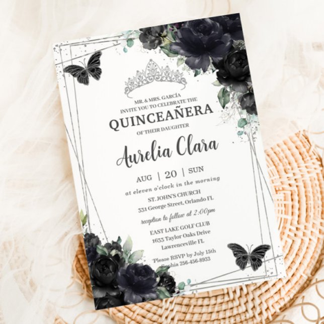 Invitación Rosas florales negras de Quinceañera Princesa Plat (Subido por el creador)