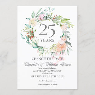 Invitación Rosas florales para cambio de fecha del 25º aniver
