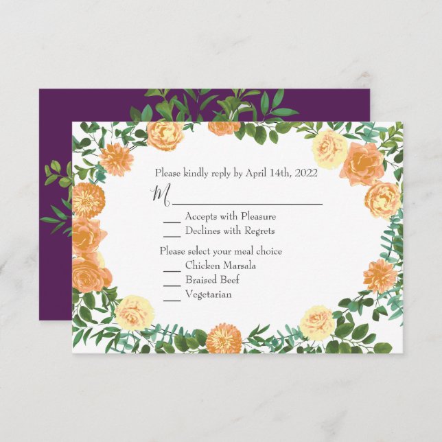 Invitación Rosas Florales Peach Purple Boda (Anverso / Reverso)