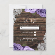 Rosas Florales Purpura Encaje Rústico Boda RSVP