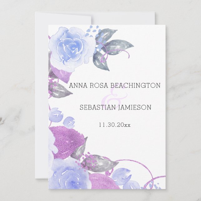 Invitación *~* Rosas florales QR Blue AR15 - Boda de oro RSVP (Anverso)