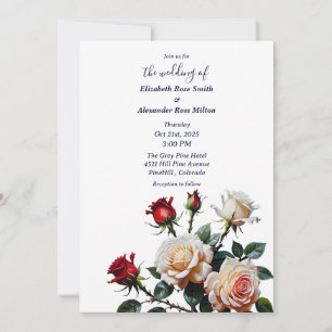 Invitación Rosas florales rojas brillantes y blancas rosadas