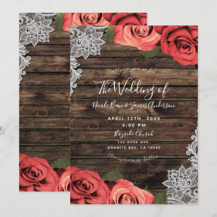 Invitación Rosas Florales Rojas Románticas Boda Rústica de Ma