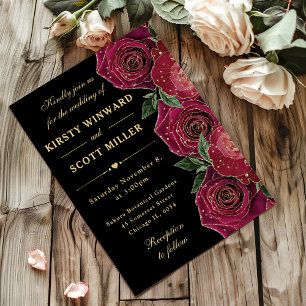 Invitación Rosas Florales Rojas y Doradas Boda