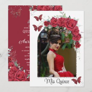 Invitación Rosas florales rojos de Quinceañera Foto