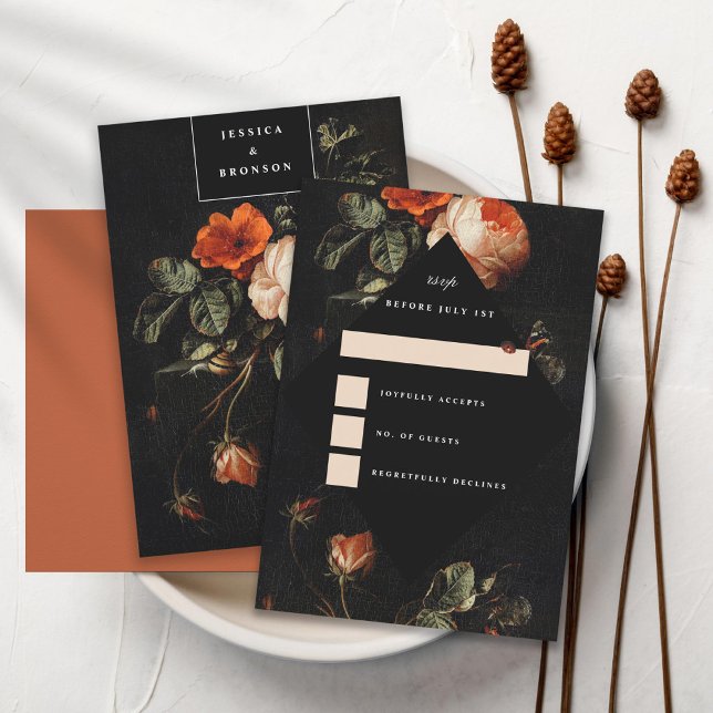 Invitación Rosas florales románticos oscuros Master neerlandé (Subido por el creador)