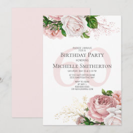 Invitación Rosas Florales Rosa Claro Cumpleaños 60