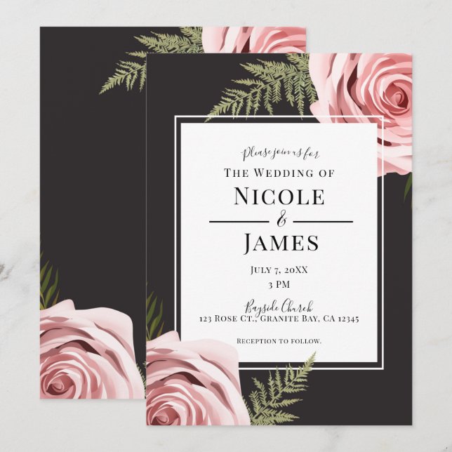 Invitación Rosas florales rosa oscuro rústico shabby chic bod (Anverso / Reverso)