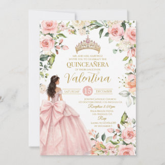 Invitación Rosas florales rosadas Quinceañera cumpleaños 15