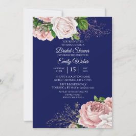 Invitación Rosas florales rosados de Rubor con ducha azul de 