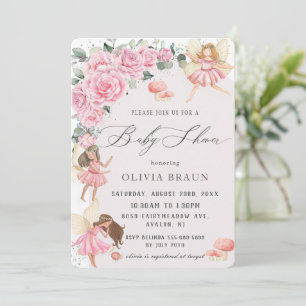 Invitación Rosas florales rosados Fairies Arch Baby Shower