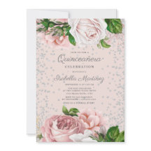 Rosas florales rosados Purpurina de plata Quinceañ