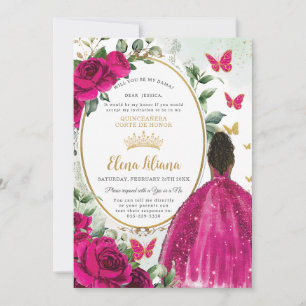 Invitación Rosas florales rosas de Fuchsia Quinceañera