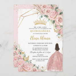 Invitación Rosas florales rosas de luz pálida Quinceanera dul