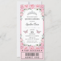 Rosas florales rosas Quinceañera Sweet 16 VIP Tick