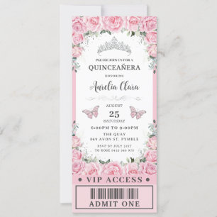 Invitación Rosas florales rosas Quinceañera Sweet 16 VIP Tick