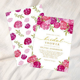 Invitación Rosas florales rosas y moradas dejan ducha de novi