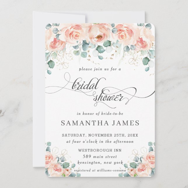 Invitación Rosas florales rusticos de color peach (Anverso)