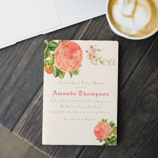 Invitación Rosas florales Tea Fiesta Brunch Chica Baby Shower (Subido por el creador)