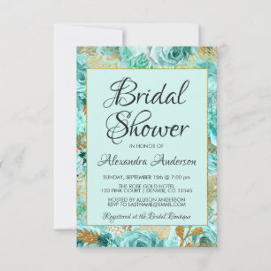 Invitación Rosas florales verde azulados ducha de novia monog