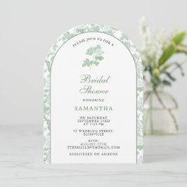 Invitación Rosas florales verdes Bridal Shower Chinoiserie 