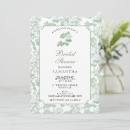 Invitación Rosas florales verdes Chinoiserie Desayuno de novi