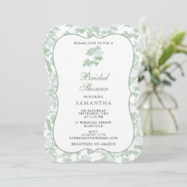 Invitación Rosas florales verdes Chinoiserie Desayuno de novi