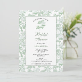 Invitación Rosas Florales Verdes Chinoiserie Ducha de Novia 