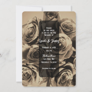 Invitación Rosas florales vintage crema ecru ramo de novia