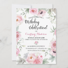 Invitación Rosas Flores Acuarela Cumpleaños Rosa