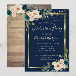 Invitación Rosas Flores Luces, Fiesta de Graduación de Madera