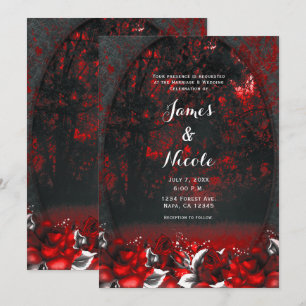 Invitación Rosas forestales rojas y negras bodas góticas