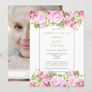 Invitación Rosas Foto Floral Funeral Celebración de la Vida